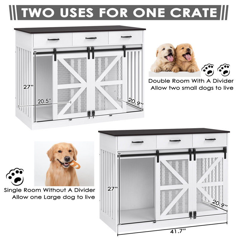 Tucker Murphy Pet 2 in 1 Dog Crate Furniture Large Dog Kennel With Drawers Storage Double Doors Heavy Duty Indoor Tv Stand Reviews Wayfair